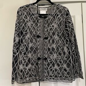 Valenti Vintage Sheer Filagree Jacket / Cover Up Black Silver Size Small